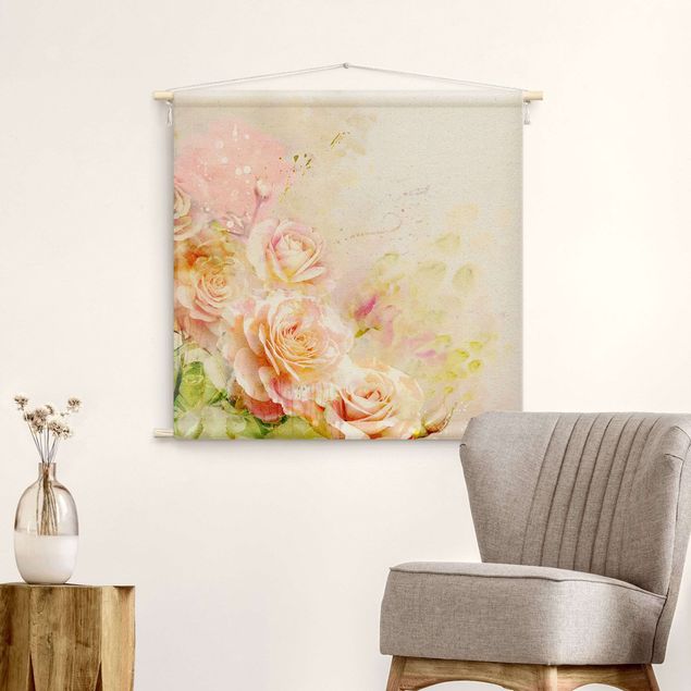 Wandbehang groß Aquarell Rosen Komposition