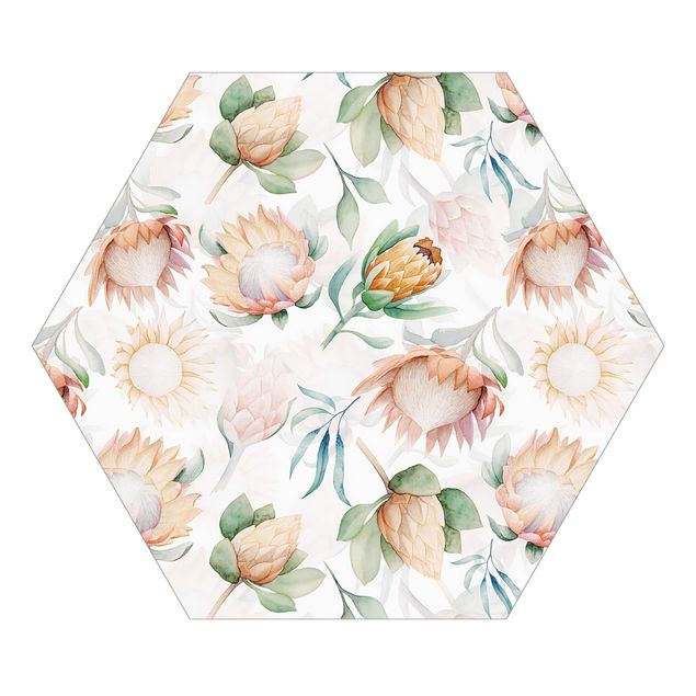 Hexagon Mustertapete selbstklebend - Aquarell Sonnenblumen