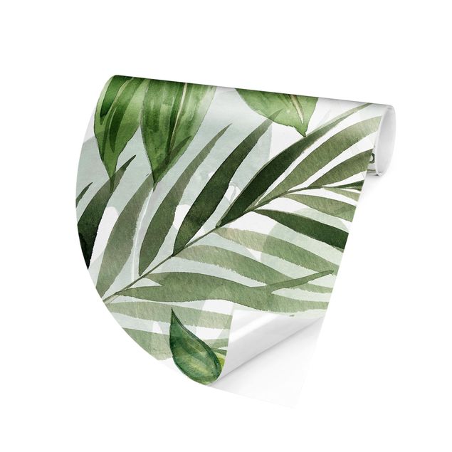 Runde Tapete selbstklebend - Aquarell Tropische Blätter und Ranken