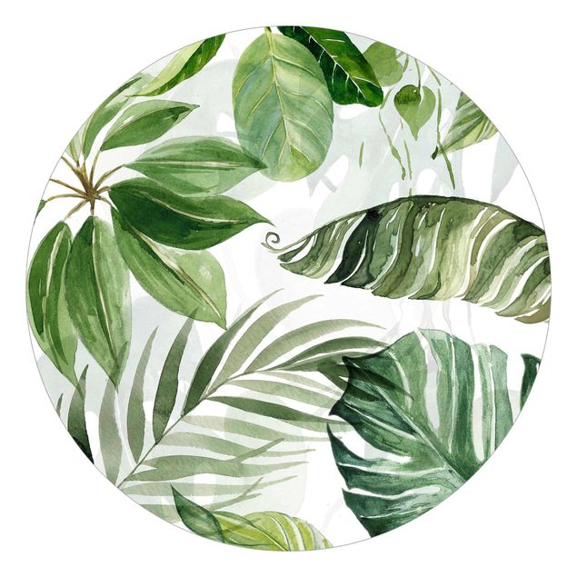 Runde Tapete selbstklebend - Aquarell Tropische Blätter und Ranken