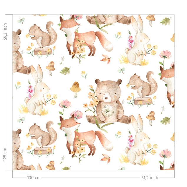 Vorhang - Fuchs Aquarell und Bär Waldtiere
