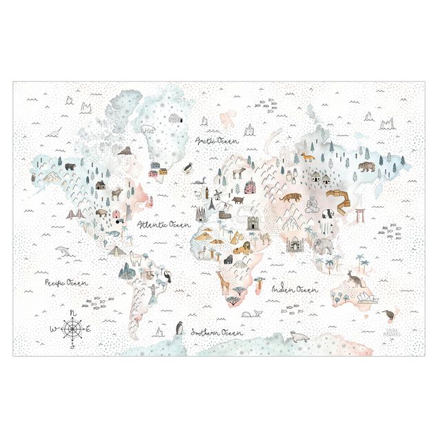 selbstklebende Tapete Aquarell Weltkarte Pastell