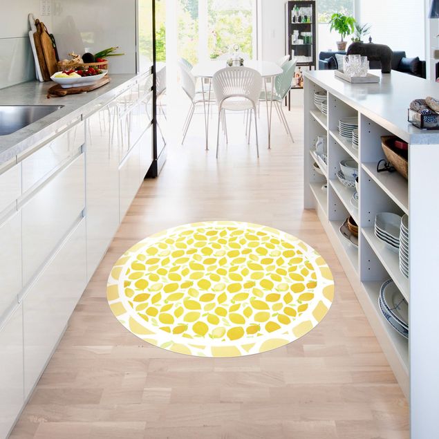 Teppich gelb Aquarell Zitronen mit Blättern und Rahmen