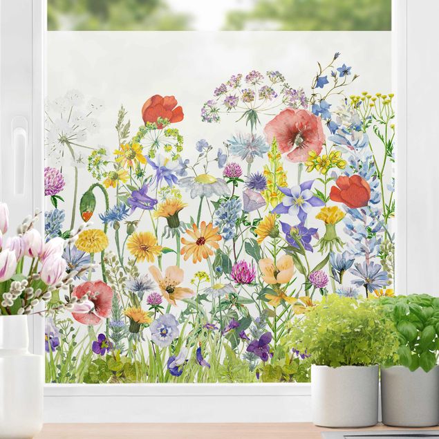 Fensterbilder Blumen Aquarellierte Blumenwiese