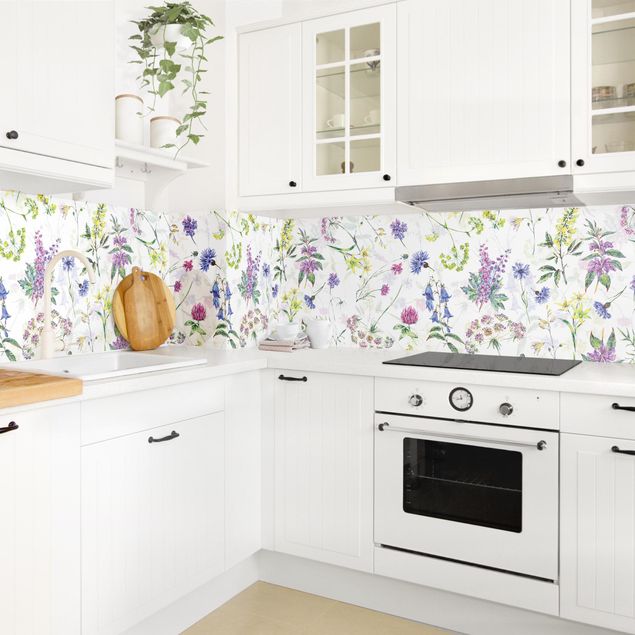 Küchenrückwand - Aquarellierte Wiesenblumen
