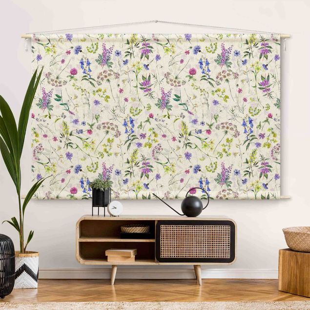 Wandbehang modern Aquarellierte Wiesenblumen