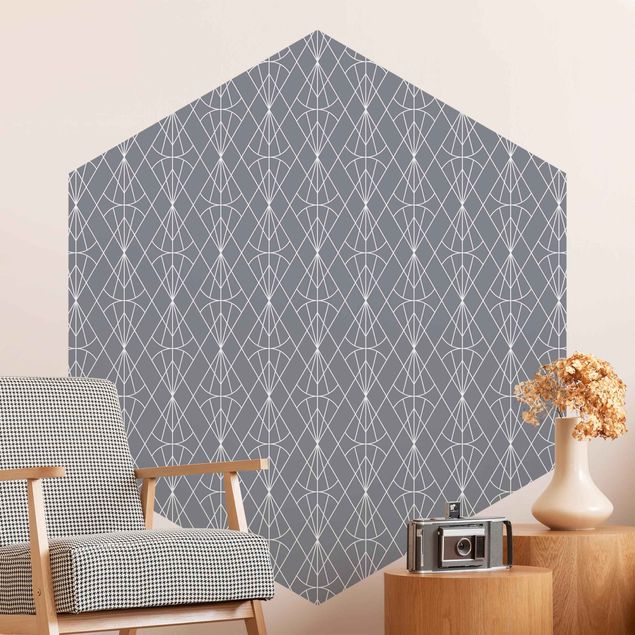 Tapete geometrische Muster Art Deco Diamant Muster vor Grau XXL