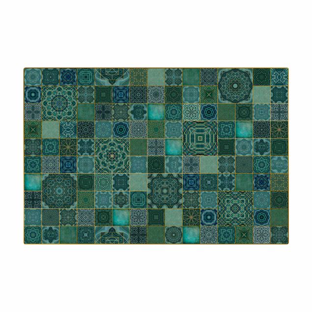 Kork-Teppich - Art Deco Fliesen Grüner Marmor mit Goldschimmer - Querformat 3:2