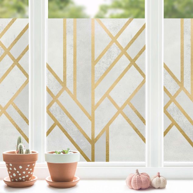 bunte Fensterfolie Art Deco Geometrie Weiß Gold
