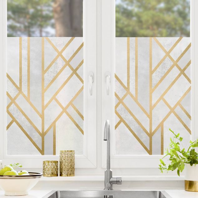 Klebefolie Fenster Art Deco Geometrie Weiß Gold
