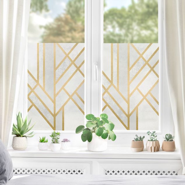 Fensterfolie - Sichtschutz - Art Deco Geometrie Weiß Gold - Fensterbilder