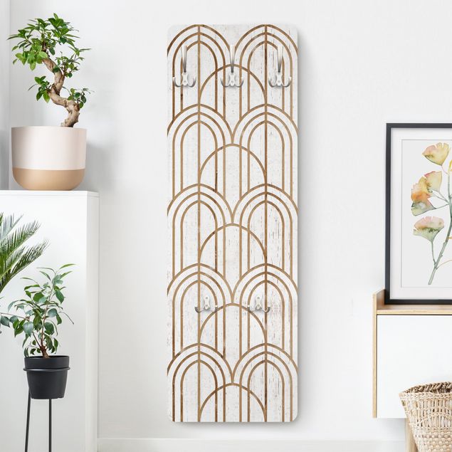 Garderobe Holzoptik Art Deco Muster auf Holz