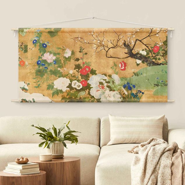 Wandbehang Stoffbild Asiatische Blüten