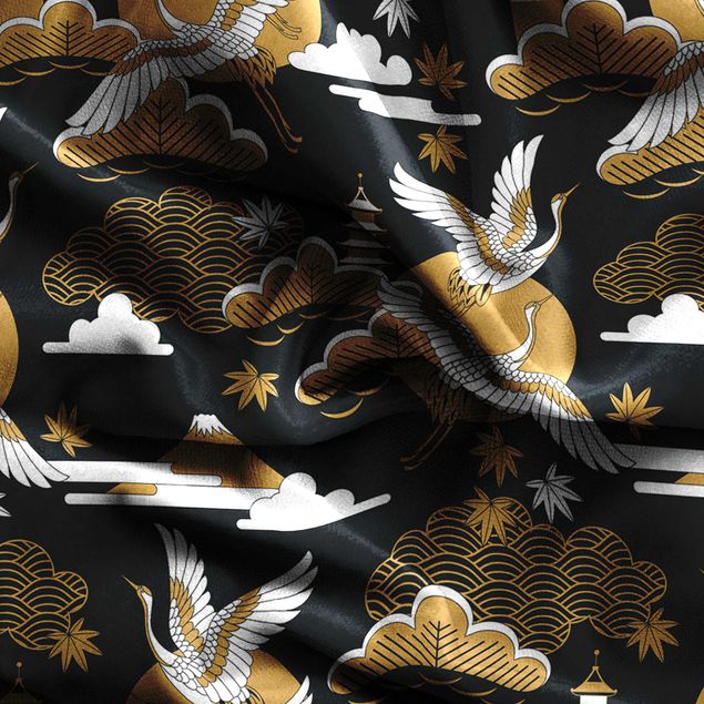 Vorhang blickdicht Asiatisches Muster mit Kranichen im Herbst
