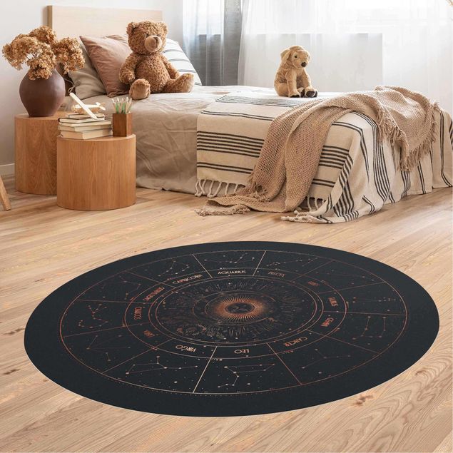 Moderner Teppich Astrologie Die 12 Sternzeichen Blau Gold