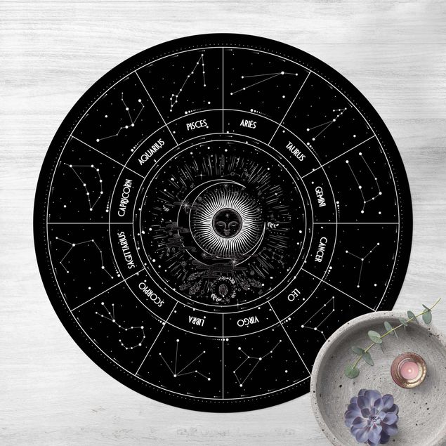 Teppich für Balkon Astrologie Die 12 Sternzeichen Schwarz
