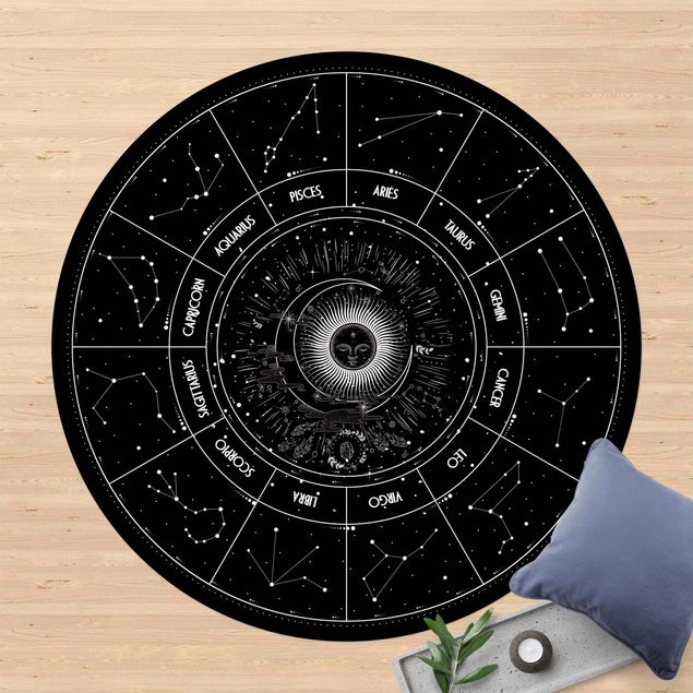 Teppich modern Astrologie Die 12 Sternzeichen Schwarz