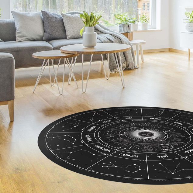 Mandala Teppich Astrologie Die 12 Sternzeichen Schwarz