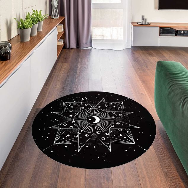 Teppich Mandala  Astrologie Mond Magie Schwarz