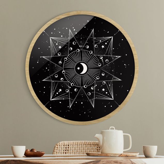 Runde Wandbilder Astrologie Mond Magie Schwarz