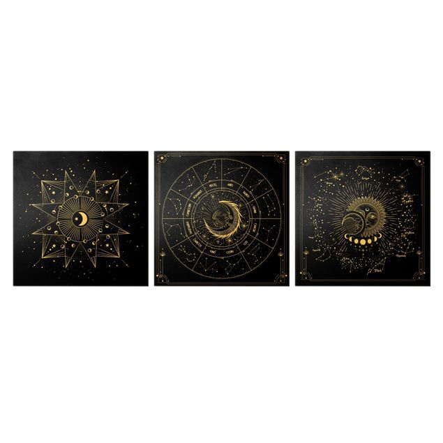 Leinwandbild 3-teilig - Astrologie Mond und Sternzeichen