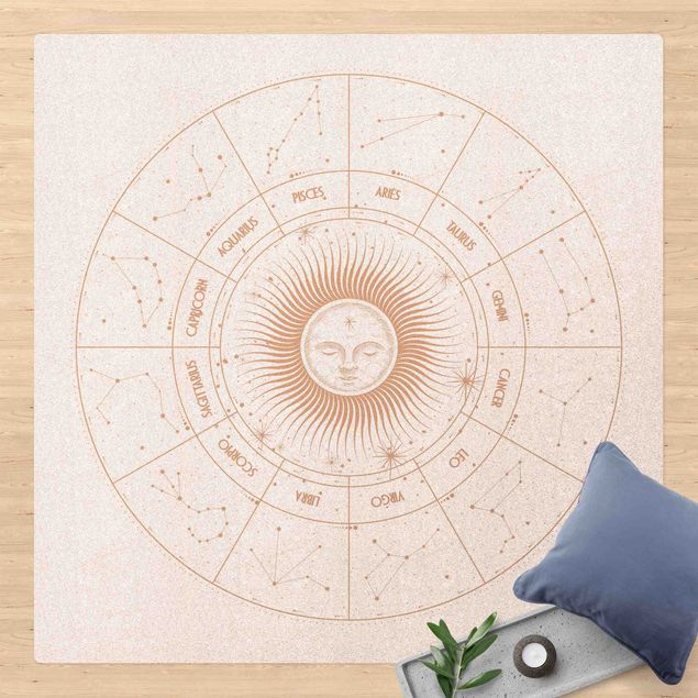 Moderner Teppich Astrologie Sternzeichen im Sonnenkreis