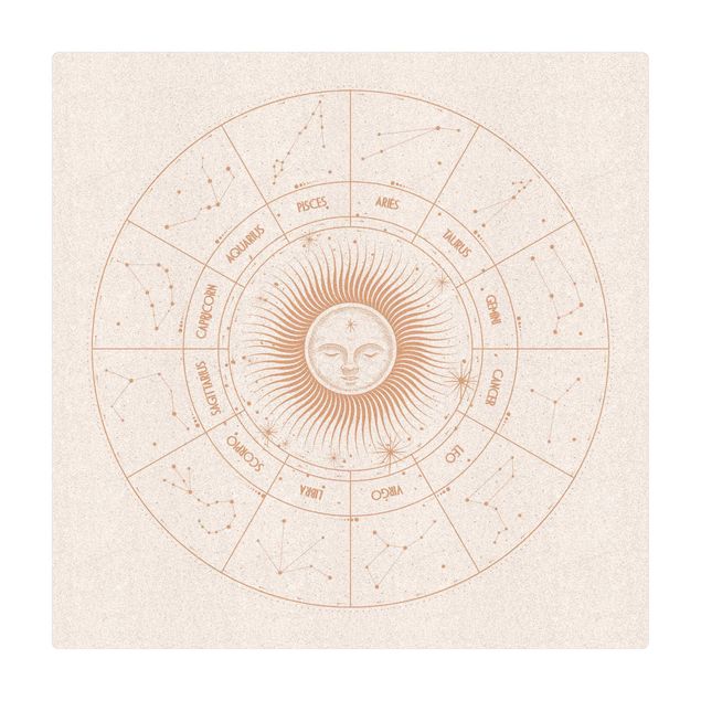 Kork-Teppich - Astrologie Sternzeichen im Sonnenkreis - Quadrat 1:1