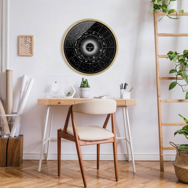 Moderne Bilder mit Rahmen Astrologie Sternzeichen im Sonnenkreis Schwarz