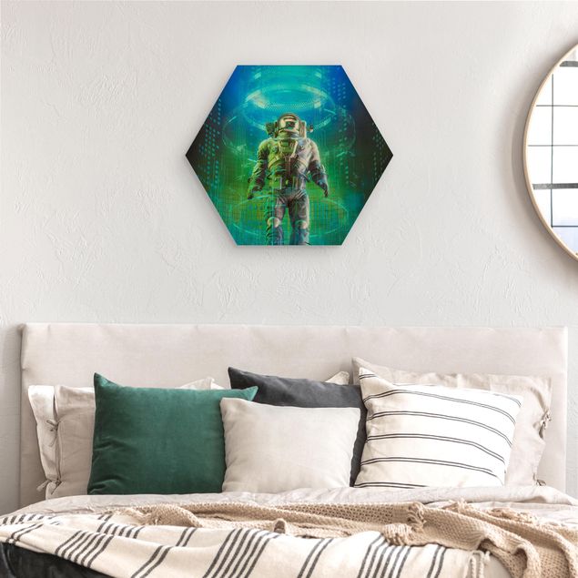 Hexagon Wandbild Astronaut in Röhre
