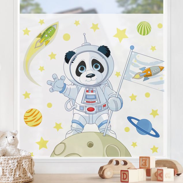 bunte Fensterfolie Astronaut Panda im All