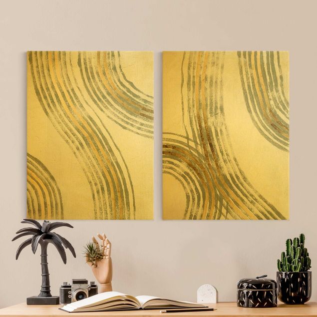 Leinwandbilder abstrakt Ausgehende Wellen Gold Set