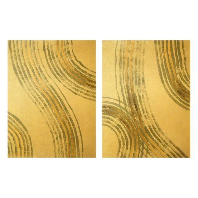 Leinwandbild 2-teilig - Ausgehende Wellen Gold Set