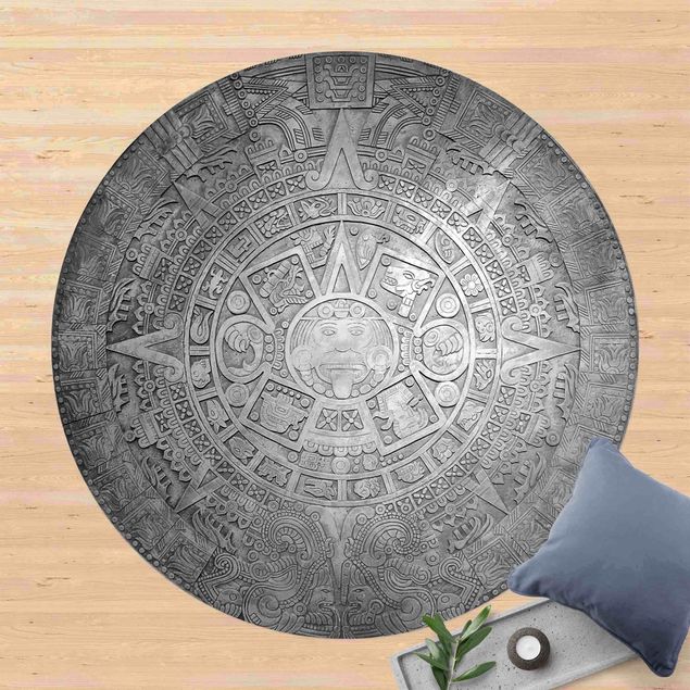 Teppich modern Azteken Ornamentik im Kreis Schwarz-Weiß