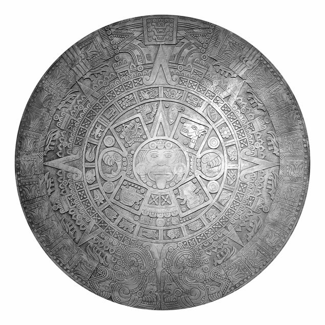 Runde Tapete selbstklebend - Azteken Ornamentik im Kreis Schwarz-Weiß