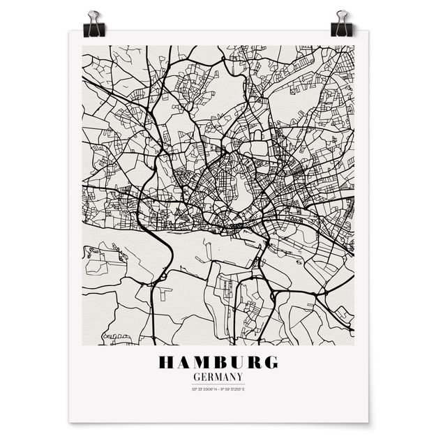 Poster - Stadtplan Hamburg - Klassik - Hochformat 3:4