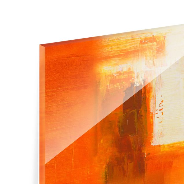 Glas Spritzschutz - Komposition in Orange und Braun 02 - Quadrat - 1:1