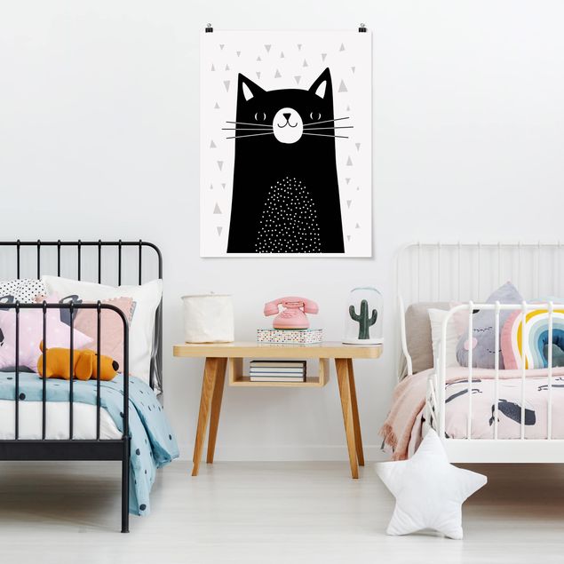 Poster schwarz-weiß Tierpark mit Mustern - Katze
