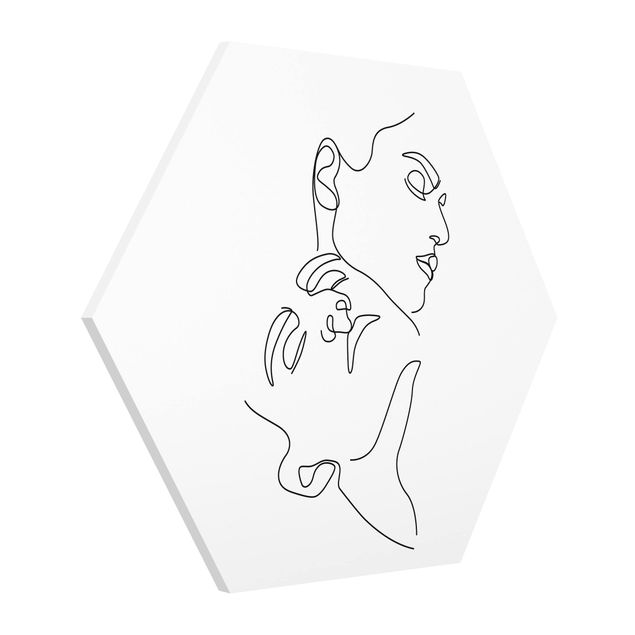Hexagon Wandbild Line Art Frauen Gesichter Weiß