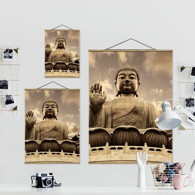 Stoffbild mit Posterleisten - Großer Buddha Sepia - Hochformat 3:4