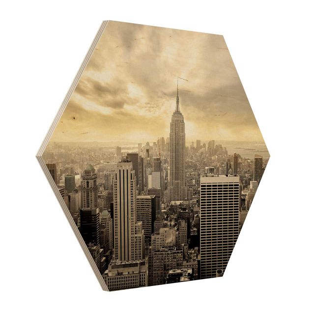 Hexagon Bild Holz - Manhattan Dawn
