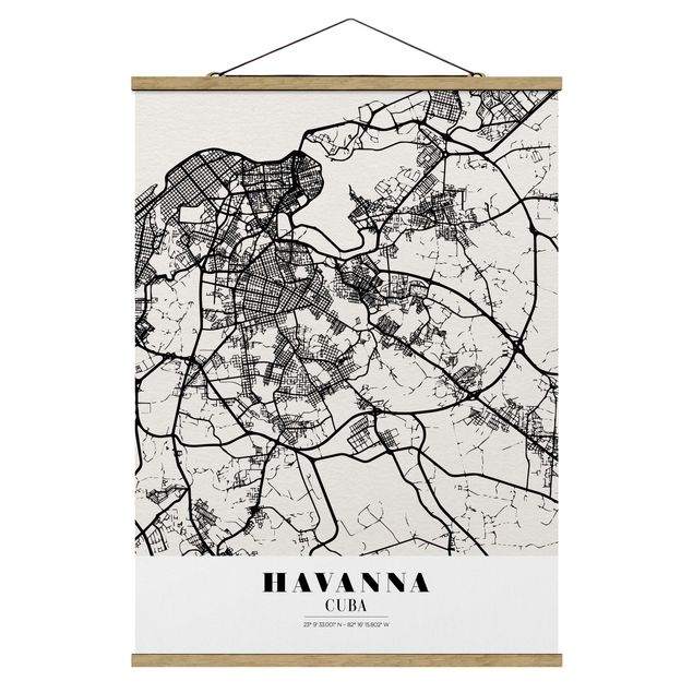Stoffbild mit Posterleisten - Stadtplan Havanna - Klassik - Hochformat 3:4