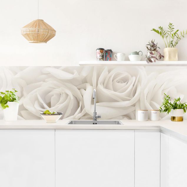 Küchenrückwand Weiße Rosen Panorama Spritzschutz Klebe-Folie Fliesenersatz 