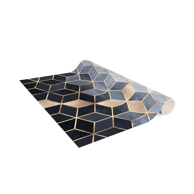 3D Teppiche Blau Weiß goldene Geometrie