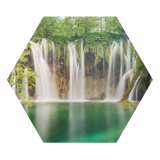 Hexagon Bild Alu-Dibond - Wasserfall Plitvicer Seen