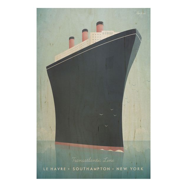 Holzbilder Vintage Reiseposter - Kreuzfahrtschiff