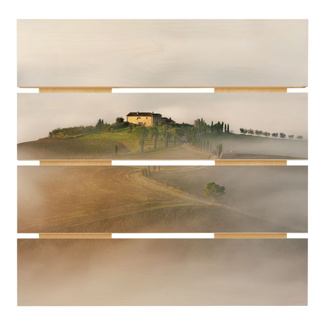 Holzbild - Morgennebel in der Toskana - Quadrat 1:1