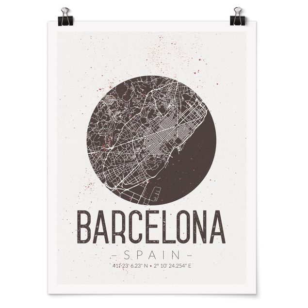 Poster - Stadtplan Barcelona - Retro - Hochformat 3:4