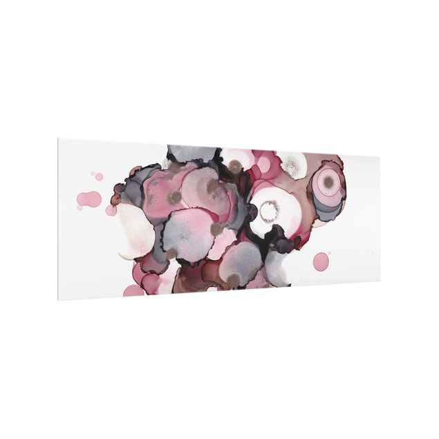 Glasrückwand Küche Muster Pink-Beige Tropfen mit Roségold