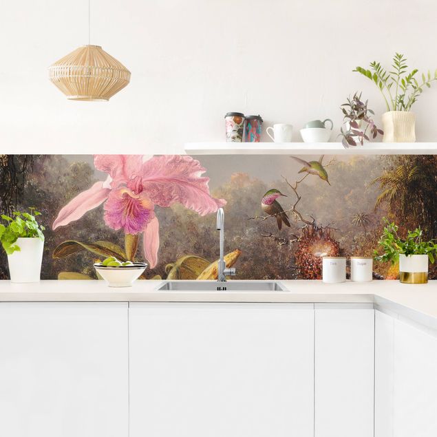 Küchenrückwand - Martin Johnson Heade - Orchidee und drei Kolibris