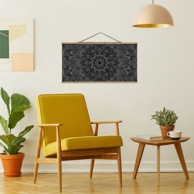 Stoffbilder mit Posterleisten Mandala Stern Muster silber schwarz